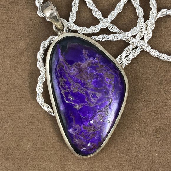 Sterling Silver Free Form Shaped Sugilite Pendant - Picture 1 of 4